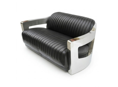 Ledersofa Dreisitzer Couch Sofa Aviator Flugzeug Aluminium Möbel Vintage