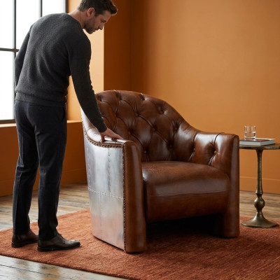 Aviator Chesterfield Vintage Lederstuhl Loungesessel Cocktailsessel vintage