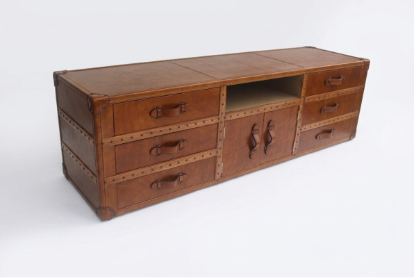 Vintage Kommode Sideboard Leder TV Lowboard Truhe Old Look Style Koffer Tisch