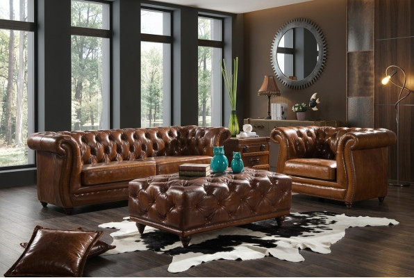 Design Clubsofa 3 Sitzer Sofa Ledersofa Dreisitzer Vintage Leder NEU