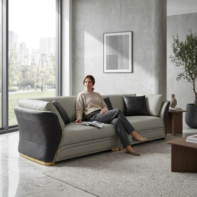 Pohovka s polstrováním, designová pohovka moderního 4-sedadlového křesla, bytové dekorace nábytek.