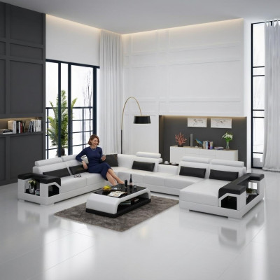 Eckgarnitur Ledersofa USB LED Luxus Wohnlandschaft sofa couch Polster Ecksofa