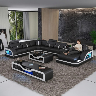 Ecksofa Polster Ecksofa U Form Couchtisch Sideboard Ledersofa Wohnlandschaft Neu
