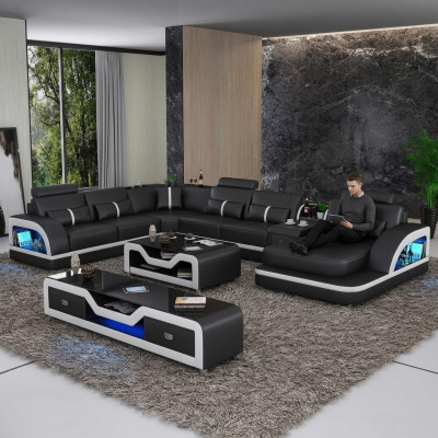 Eckgarnitur Ledersofa Design Ecksofa Luxus Wohnlandschaft led sofa couch Polster