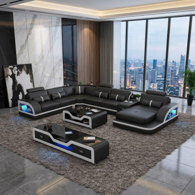 Eckgarnitur Ledersofa Design Ecksofa Luxus Wohnlandschaft led sofa couch Polster