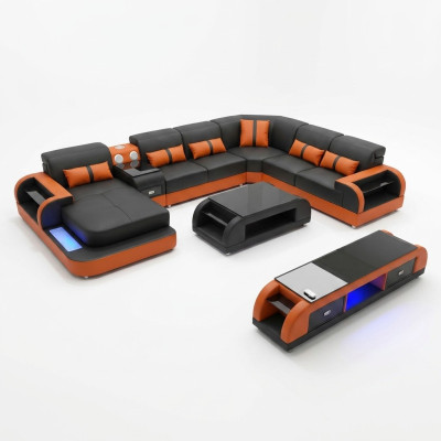 Design Eckgarnitur Ledersofa Ecksofa Luxus Wohnlandschaft led sofa couch Polster