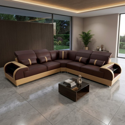 Couch Ecksofa Leder Wohnlandschaft Garnitur Design Modern Sofa L-Form LED USB