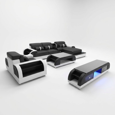 Couch Ecksofa Leder Wohnlandschaft Garnitur Design Modern Sof L-Form Couchtisch