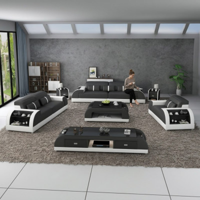 Sedačková souprava 3 2 1 Sitzer Set Pohovka Polštář Couch Kožený Relax Obývací pokoj Set Nový