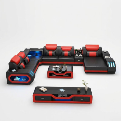 Designová velká pohovka s USB rohem pohovka rozložená v oblasti tvaru U kůže textilní roh