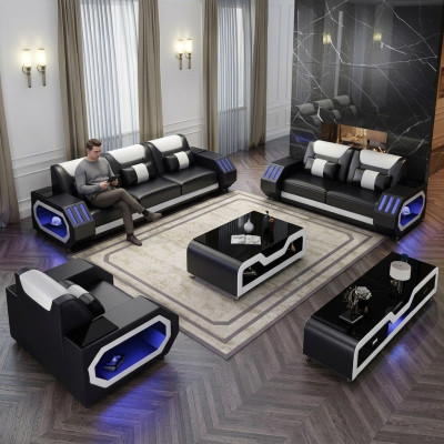 Ledersofa Couch Wohnlandschaft 321 Sitzer Garnitur Design Modern Sofa mit USB