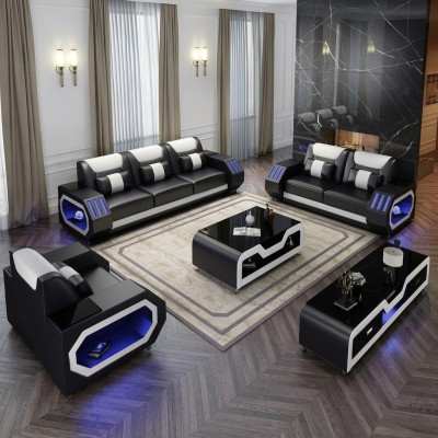 Ledersofa Couch Wohnlandschaft 321 Sitzer Garnitur Design Modern Sofa mit USB