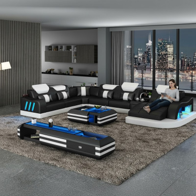Rohová sedací souprava s USB LED světlem neobvyklého designu.