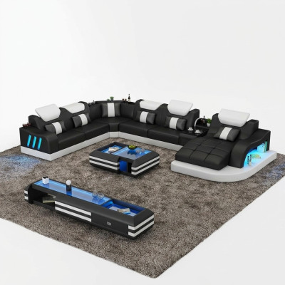 Rohová sedací souprava s USB LED světlem neobvyklého designu.