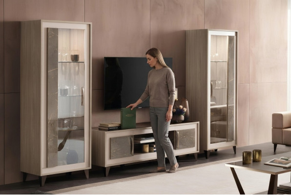 Designová stěnová sestava skříně 2x RTV, nízká skříňka Anrichte 3dílná sada Vitrine