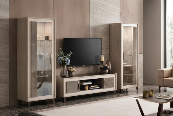 Designová stěnová sestava skříně 2x RTV, nízká skříňka Anrichte 3dílná sada Vitrine