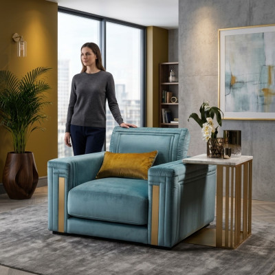 Sessel Club Lounge Design Lehn Stuhl Polster Sofa Fernseh Blau arredoclassic