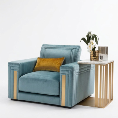 Sessel Club Lounge Design Lehn Stuhl Polster Sofa Fernseh Blau arredoclassic