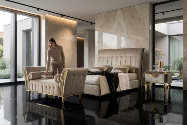 Postel 2x noční stolek Chaiselounge 4 kusová ložnice set nábytku Moderní luxusní postele