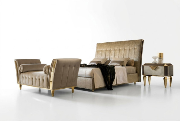 Postel 2x noční stolek Chaiselounge 4 kusová ložnice set nábytku Moderní luxusní postele