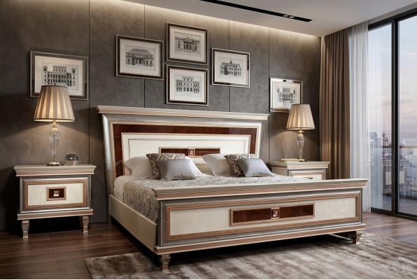Bett 2x Nachttische 3tlg. Italienische Möbel Schlafzimmer Betten Holz Neu Set