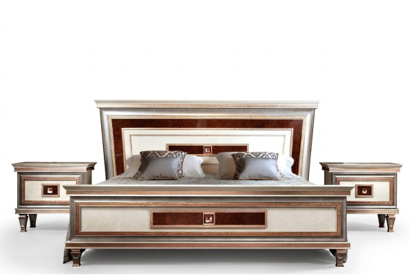 Bett 2x Nachttische 3tlg. Italienische Möbel Schlafzimmer Betten Holz Neu Set