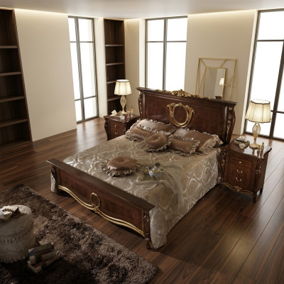 Bett Polster Klassische Doppelbett 180x200cm Holz Hotel Betten Schlafzimmer Neu