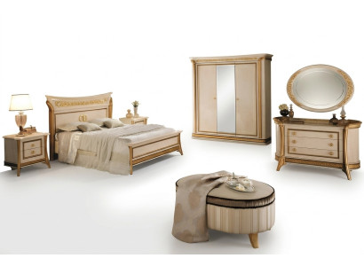 Schlafzimmer Set Design Bett 2x Nachttisch Kommode Hocker arredoclassic 7tlg.