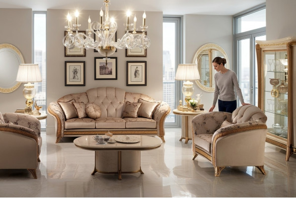 Sofagarnitur 321 Sitzer 2x Beistelltisch Couchtisch Vitrine 7tlg. Wohnzimmer Set