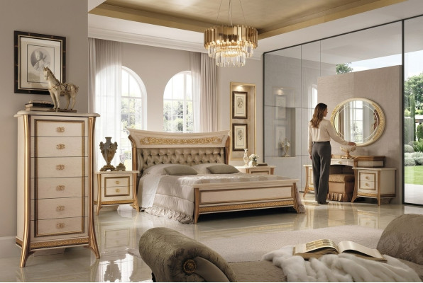 Schlafzimmer Set Bett Nachttisch Kommode Spiegel Hocker Neu 7tlg. Barock Rokoko