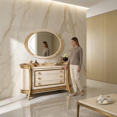 Spiegel Kommode Schrank Kommoden Schlafzimmer Set Holz Klassischer Stil 2tlg.