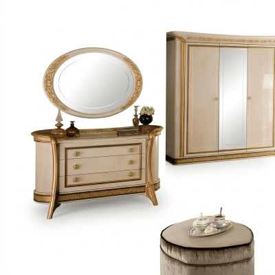 Spiegel Kommode Schrank Kommoden Schlafzimmer Set Holz Klassischer Stil 2tlg.