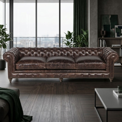 Braunes Chesterfield Sofa Couch Polster Stoff Leder Couchen Polster Garnitur Big XXL