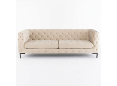 Beiger Designer Chesterfield Dreisitzer Luxus Wohnzimmer Couch