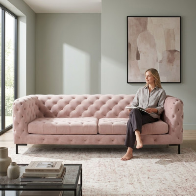 Chesterfield Sofa Couch Polster Stoff Leder Couchen Polster Garnitur 3 Sitzers