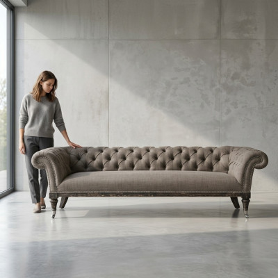 Chesterfield Sofa Couch Polster Stoff Leder Couchen Polster Garnitur 4 Sitzers