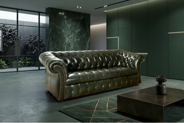 Grüner Chesterfield 3-Sitzer Designer Luxus Dreisitzer Couch