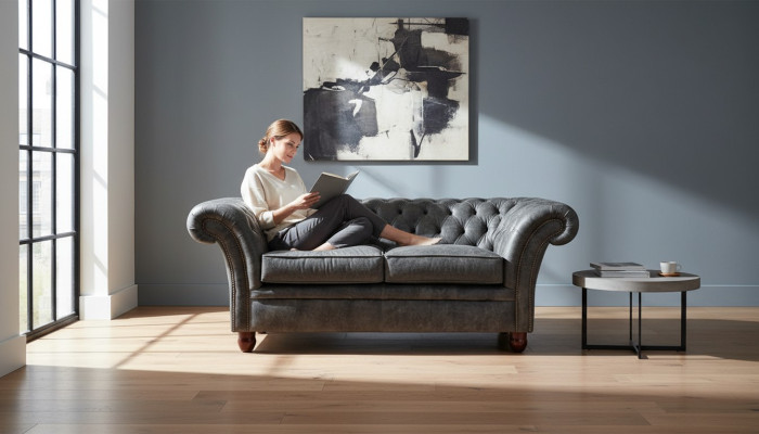 Chesterfield Sofa Couch Polster Stoff Leder Couchen Polster Garnitur 2 Sitzer