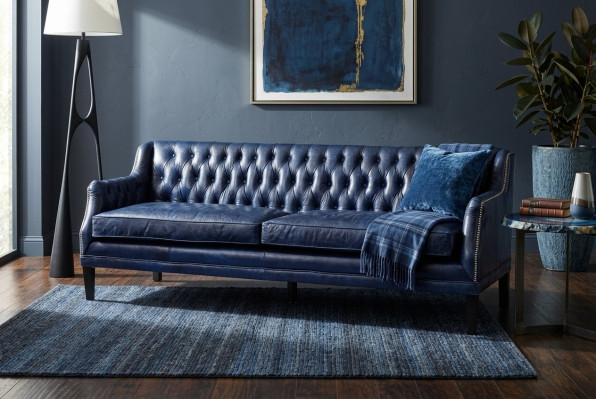 Modrá pohovka Chesterfield Sofa Potah látky Kuželová sedací souprava 4místná nová