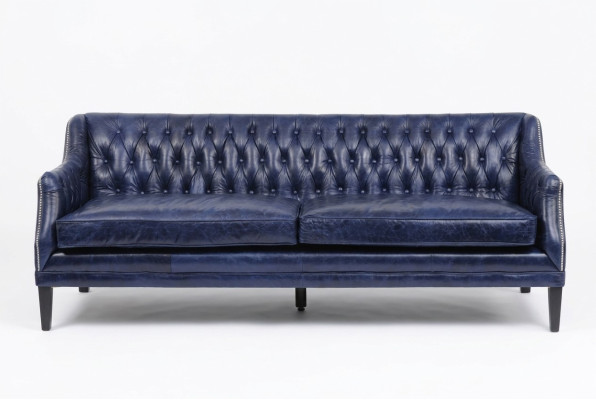 Modrá pohovka Chesterfield Sofa Potah látky Kuželová sedací souprava 4místná nová