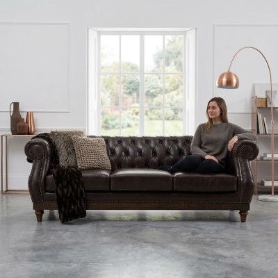 Chesterfield Designer Brauner 3-Sitzer Luxus Wohnzimmer Sofa