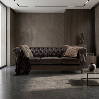 Chesterfield Designer Brauner 3-Sitzer Luxus Wohnzimmer Sofa