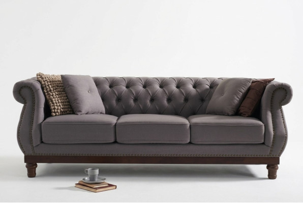 Graues Chesterfield Sofa Couch Polster Stoffsofa Designer 3-Sitzer