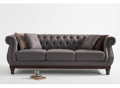 Graues Chesterfield Sofa Couch Polster Stoffsofa Designer 3-Sitzer