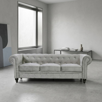 Grauer Chesterfield 3-er Luxus Wohnzimmer Couch Designer Sofa