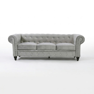 Grauer Chesterfield 3-er Luxus Wohnzimmer Couch Designer Sofa