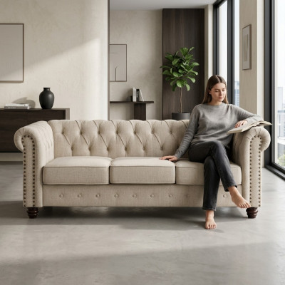 Chesterfield Sofa Couch Polster Stoff Leder Couchen Polster Garnitur 3 Sitzers