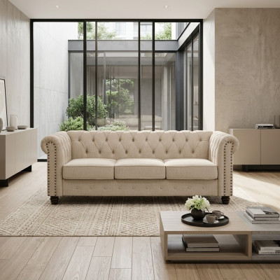 Chesterfield Sofa Couch Polster Stoff Leder Couchen Polster Garnitur 3 Sitzers