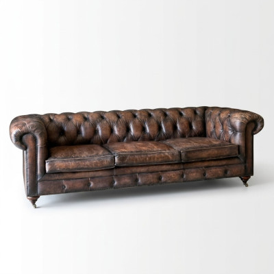 Brauner Chesterfield 3-Sitzer Leder Sofa Couch Englische Stil Möbel
