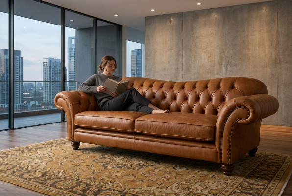 Braunes Chesterfield Dreisitzer Luxus Wohnzimmer 3-er Couch
